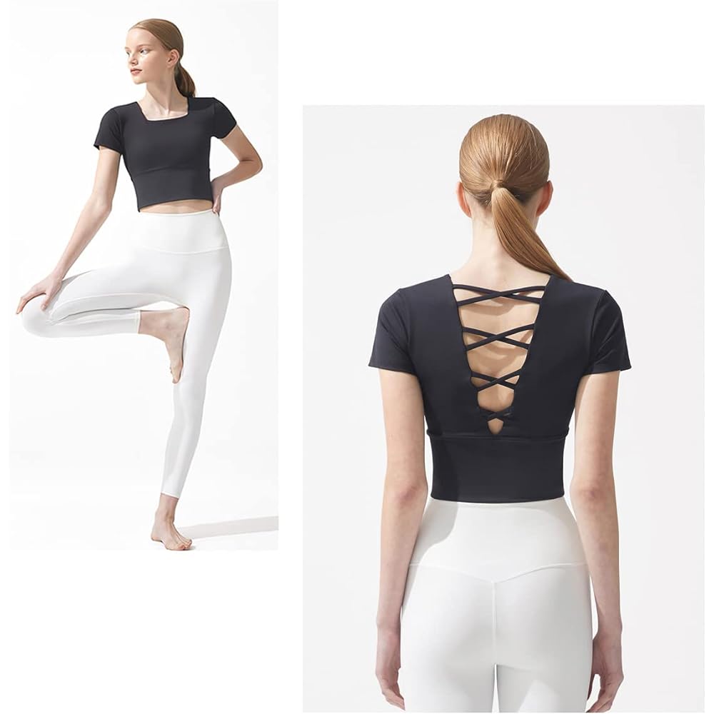 [VeroMan] Women's Yoga Tops Short Sleeves with Cups Short Length Wear Ballet ppi-ssd17