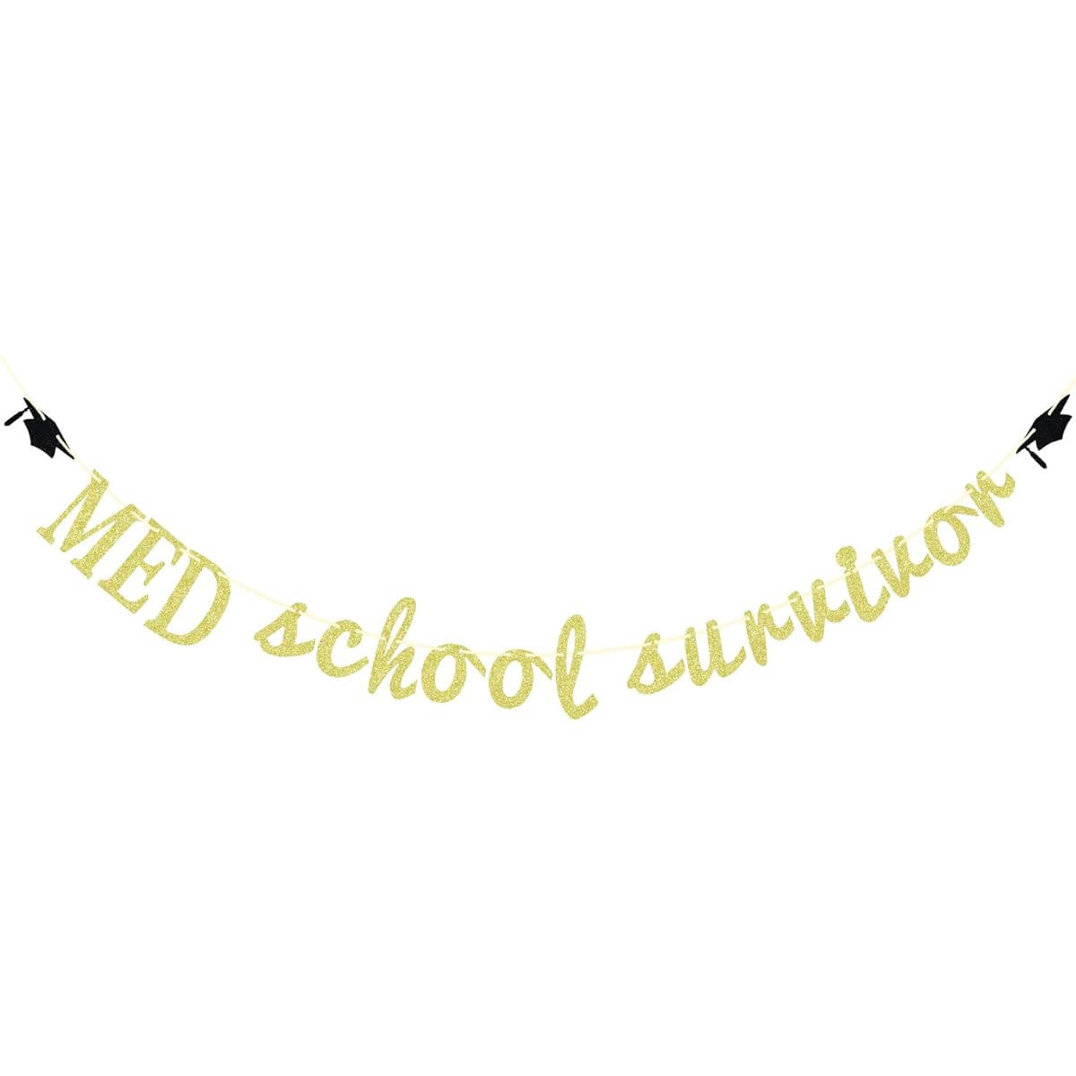 Med School Survivor Banner Congrats Doctor Grad Decor 2024 Future Doctor, Glitter Medical School Graduation Party Decorations (Gold and Black)