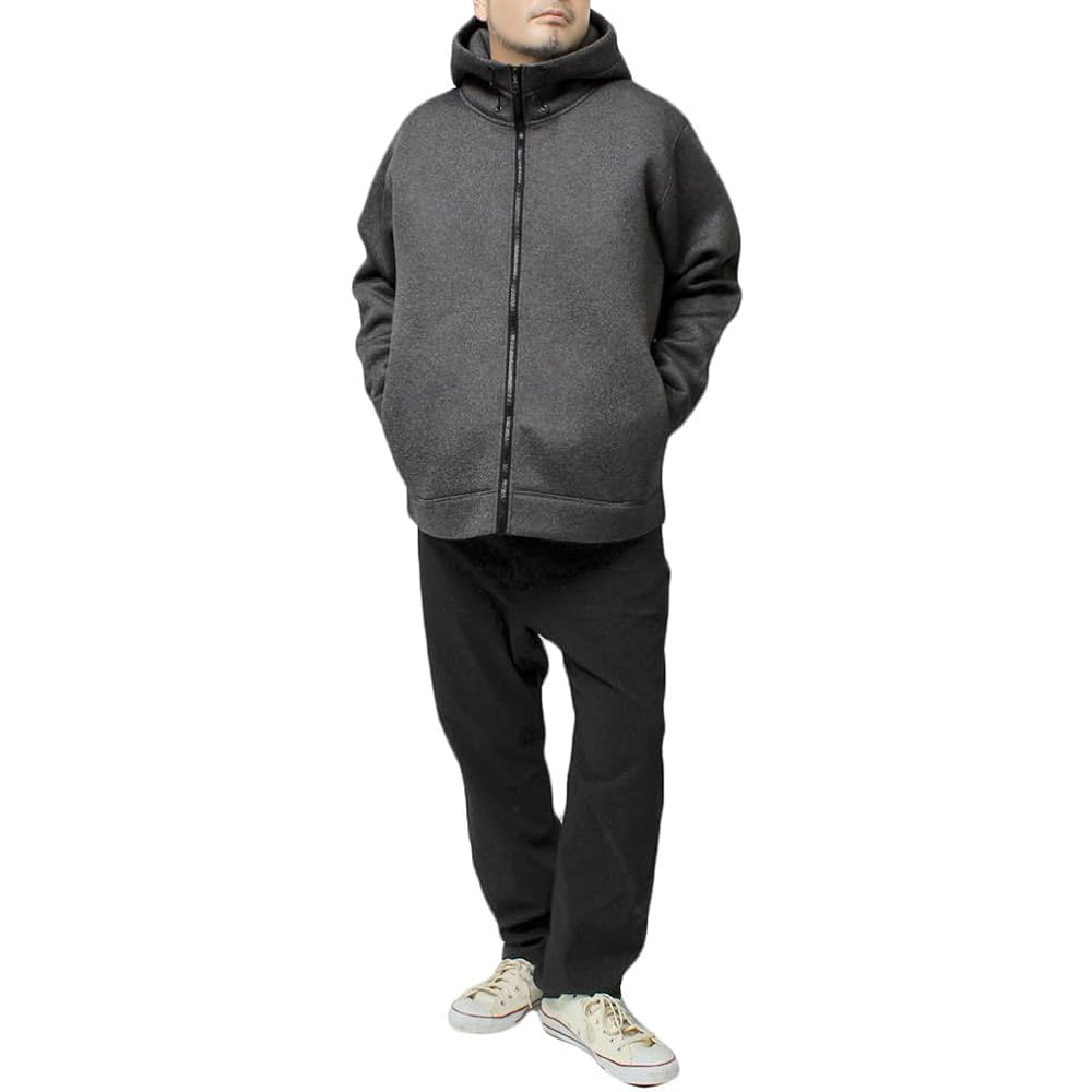 [One Colors] Men's Hoodie Large Size Stretch Bonded Diver Jersey Water Repellent Sweatshirt Zip Up Blouson [M - 5L Size]