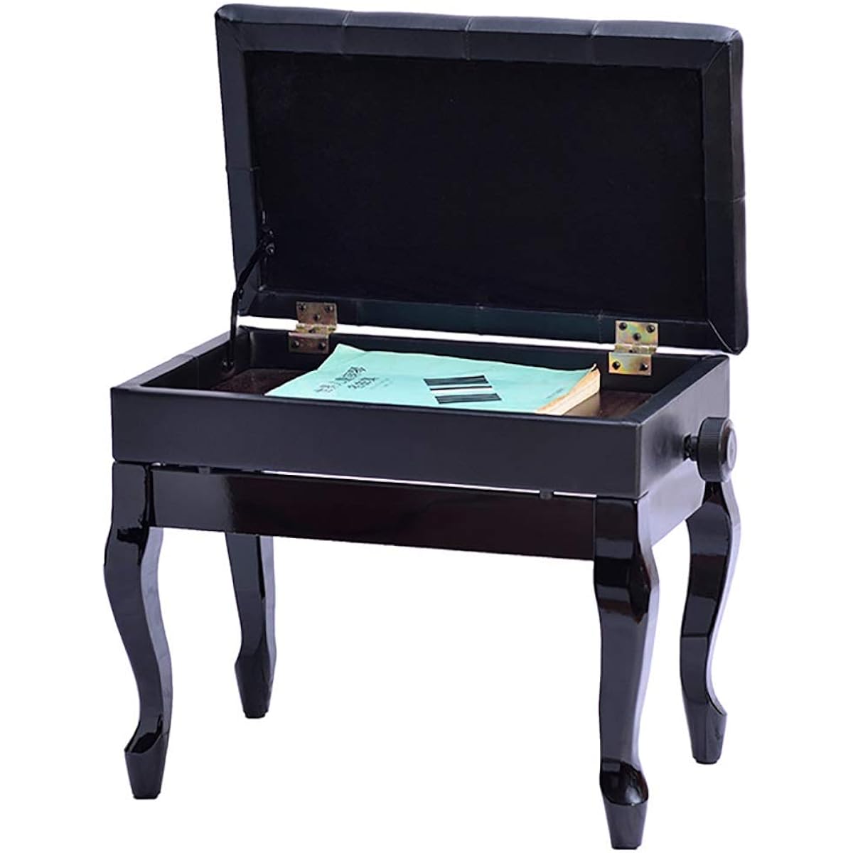 Piano bench Bookshelf Classic Lift Stool Soft Pack Piano Stool Solid Wood Curved Legs Lift Piano Stool Piano Chair (Color : Black, Size : 55x35x46cm)