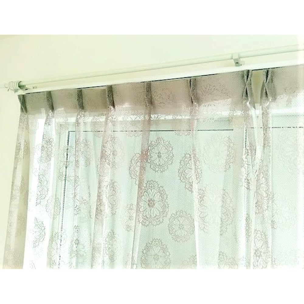 Kaei-lace Made in Japan Scandinavian Crochet Pattern Lace Curtains, Set of 2, Width 150cm x Length 208cm, Gray