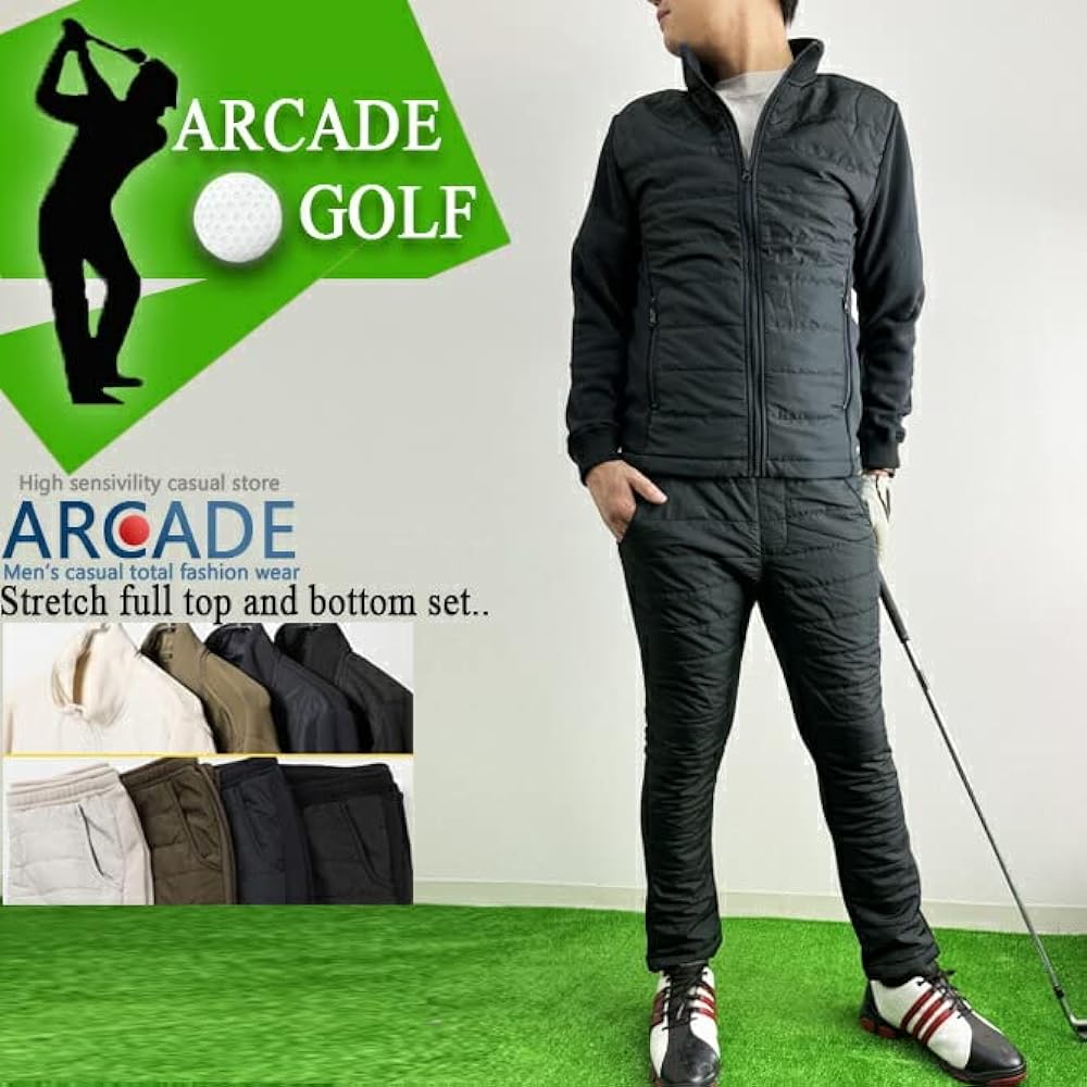 [Arcade] Men's Golf Wear, Top and Bottom Set, Down Filling Setup, Men's Down Jacket, Golf Pants, Warm Brushed Boa Fleece, Stretch Jersey, Outerwear, Sportswear, Autumn/Winter