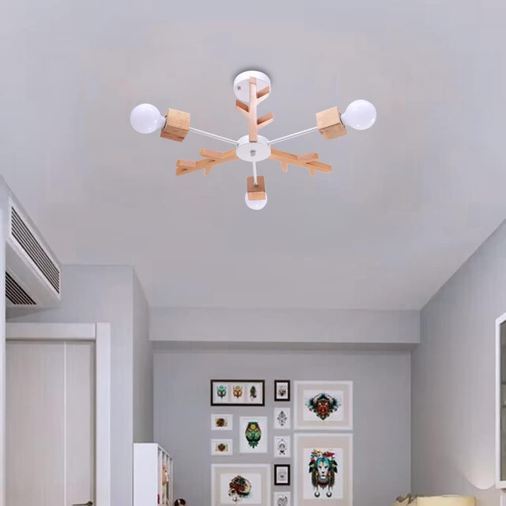 Chende Ceiling Light, Wooden Arm, Antique, 3 Lights, Ceiling Light, Scandinavian Lighting, Stylish, Simple, Compatible with LED Bulbs, Cafe, Children's Room, Kitchen, Living Room, Dining Table, Bedroom, Toilet CEI-001-JP CEI-001-JP-NEW