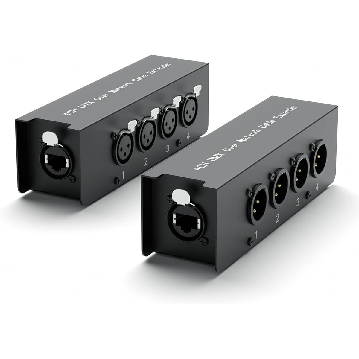 Dingsun 4 Channel 3 Pin XLR Male and Female to Ethernet Cable Extender, DMX over Network Cable Extender, RJ45 Cat5/Cat6 Ethercon Cable Extension, Compact Snake Receiver, XLR, AES (One Pair)