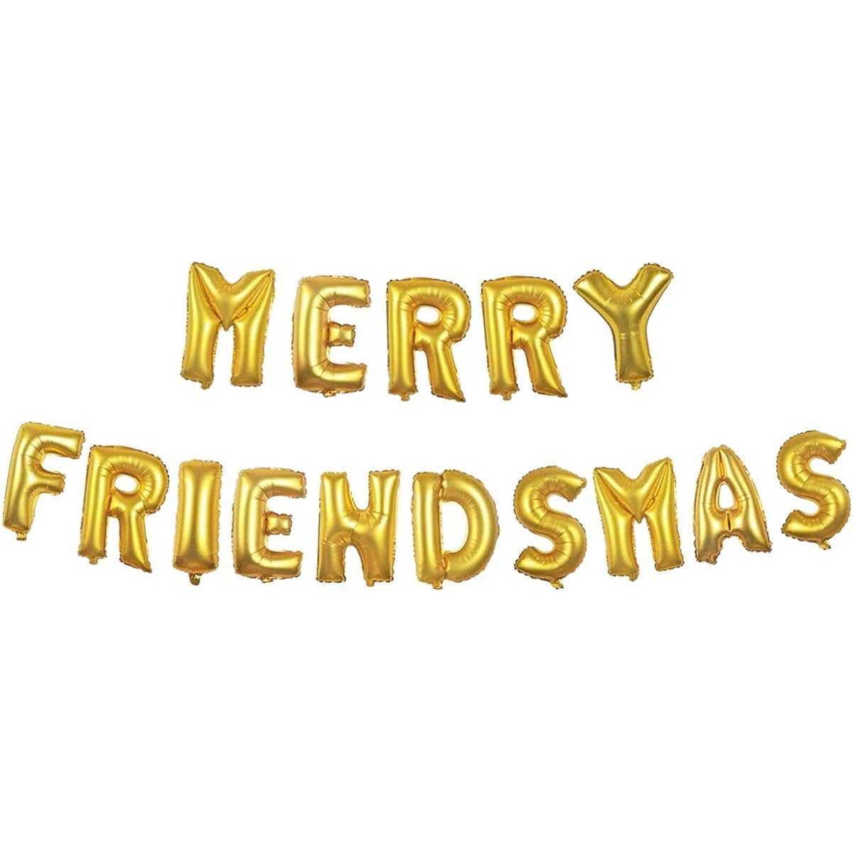 PARTYPAX Merry Friendsmas 16" Foil Balloon Banner Kit - Gold Letter Mylar Balloons for Christmas Party Decorations and Photo Booth Backdrop