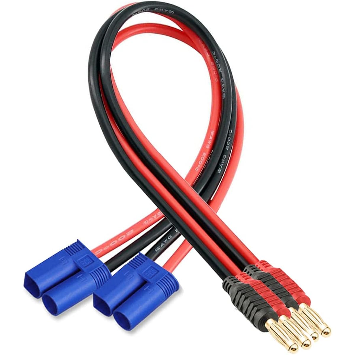Laisomeke EC3 Male Plug Connector 4mm Banana Male Connector Plug Bullet Adapter 11.8inch 12AWG Cable RC Balance Charging Cable for RC Helicopter Vehicle Toy Quadcopter Car