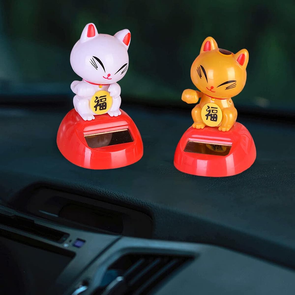 Lucky Cat Car Dashboard Swinging Head Decoration Pumpkin Cat Swinging Ornament Solar Power Dancing Toy Car Interior Doll Ornament Dancer Figure Swinging Ornament Car Office Desk Home Decoration
