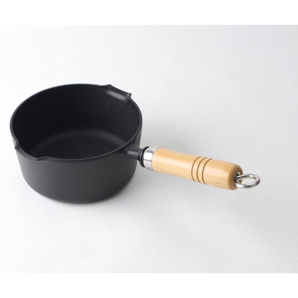 Iwachu One Hand Pot 16 (with Wooden Handle) Black Baked Inner Diameter 16cm IH Compatible Nambu Ironware 24070