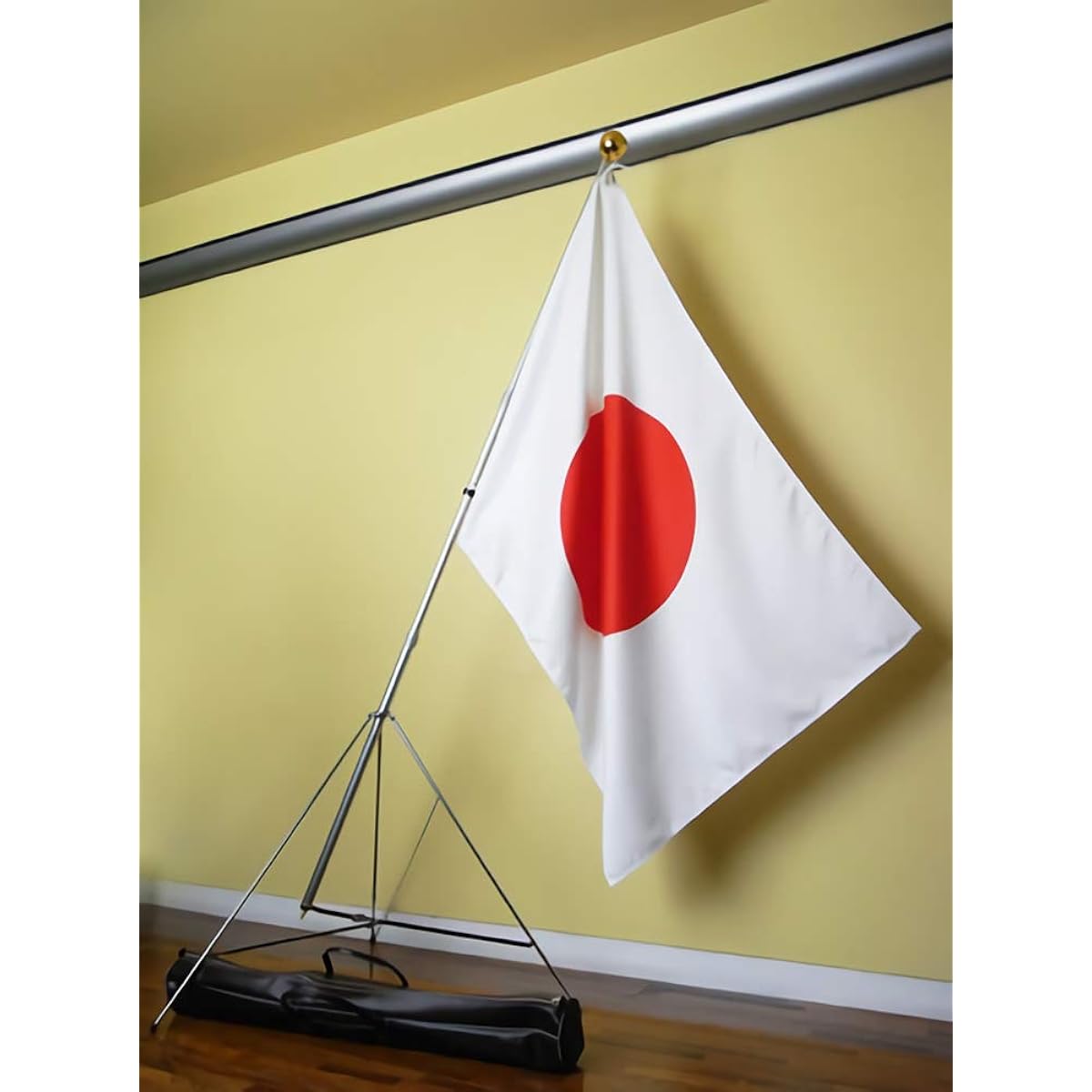 Japanese flag set, made in Japan, for indoor use, 5-piece set including Japanese flag, cotton jersey 90 x 135 cm, tripod stand, pole, flag ball, and storage bag