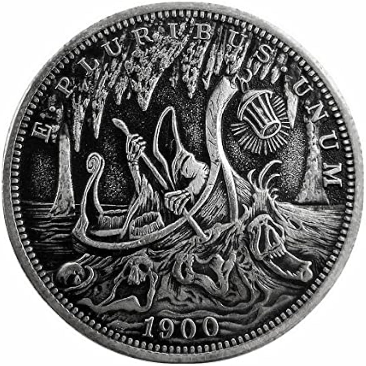 hawkSpread Soulferry Grim Reaper Skull Ocean HOBO Nickel Antique Silver Plated Collectible Satan Series Challenge Coin