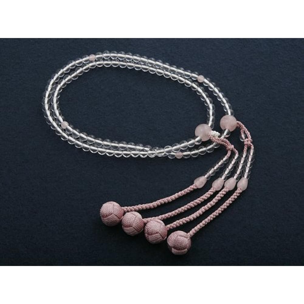 Kyoto Butsudan Hayashi Prayer Beads, Shingon Sect, 0 Shaku Crystal, Red Quartz (Rose Quartz) (For Women), Formal, Official [Bead Bag Set] SW-031 Kyoto Prayer Beads