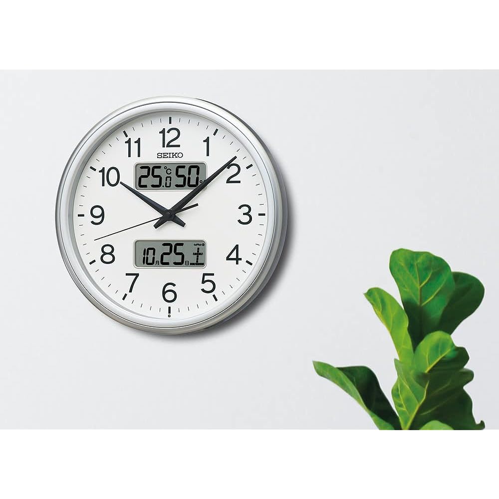 Seiko Clock Wall Clock Radio Analog Calendar Temperature Humidity Display Silver Metallic Diameter 290 x 50mm KX275S