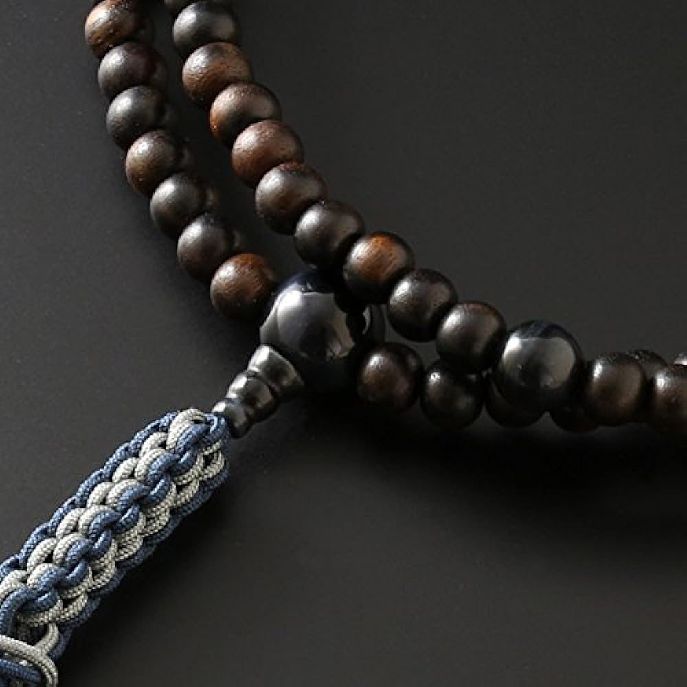 Kyoto Buddhist Altar Hayashi Prayer Beads Rinzai Sect Plain Striped Ebony Blue Tiger Eye (for Men) Official Ceremony [Bead Bag Set] SM-080 Kyoto Prayer Beads
