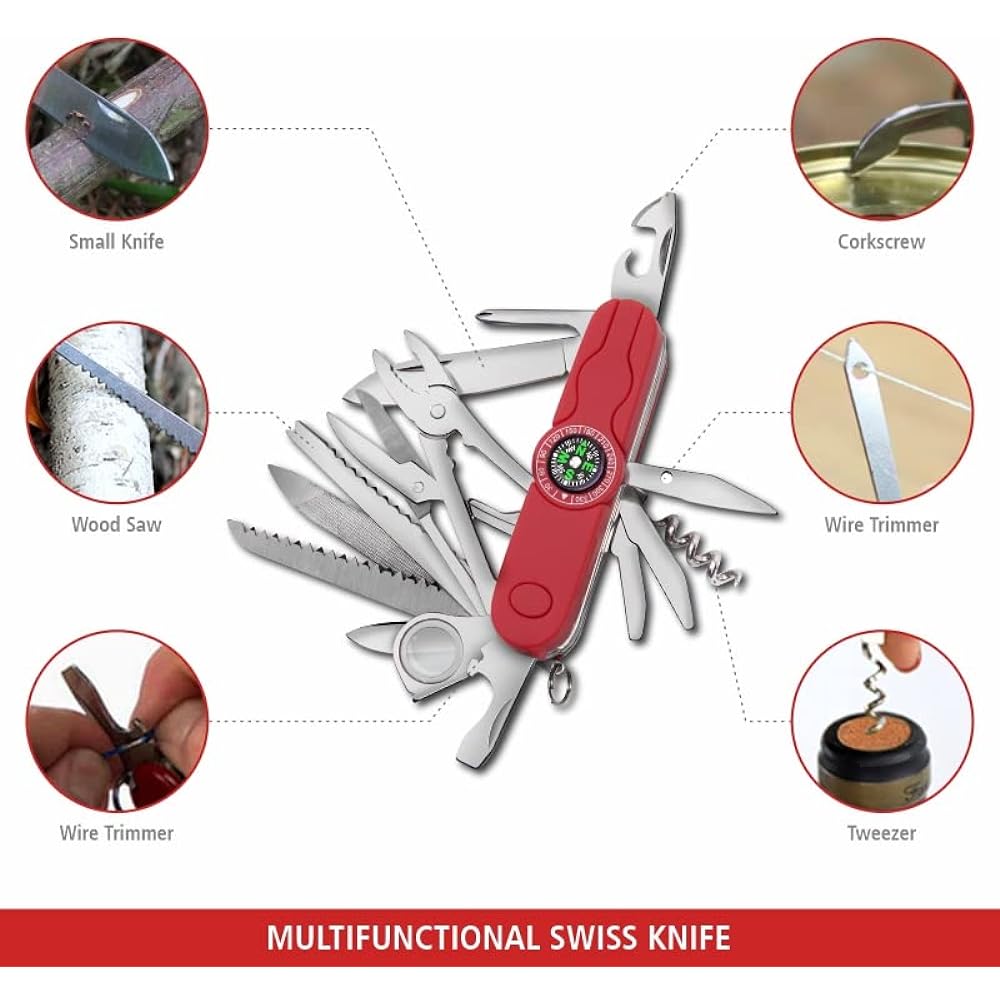 Swiss Eagle Explorer Multi-Tool Pocket Knife with Compass and 30 Functions