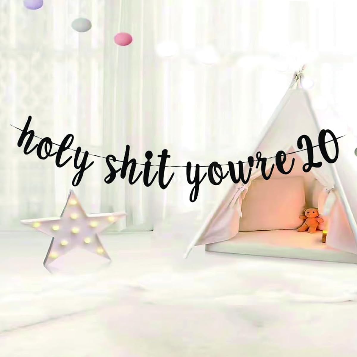 Holy Shit You're 20 Banner - Funny Decorations for Her/Him 20th Birthday Party Sign Props 20 Years Old Happy 20th Birthday Decorations