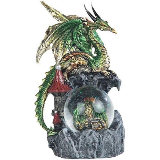 StealStreet ss-g-71505 Metallic Dragon and Castle Snow Globe Figurine, 8 inches, Green