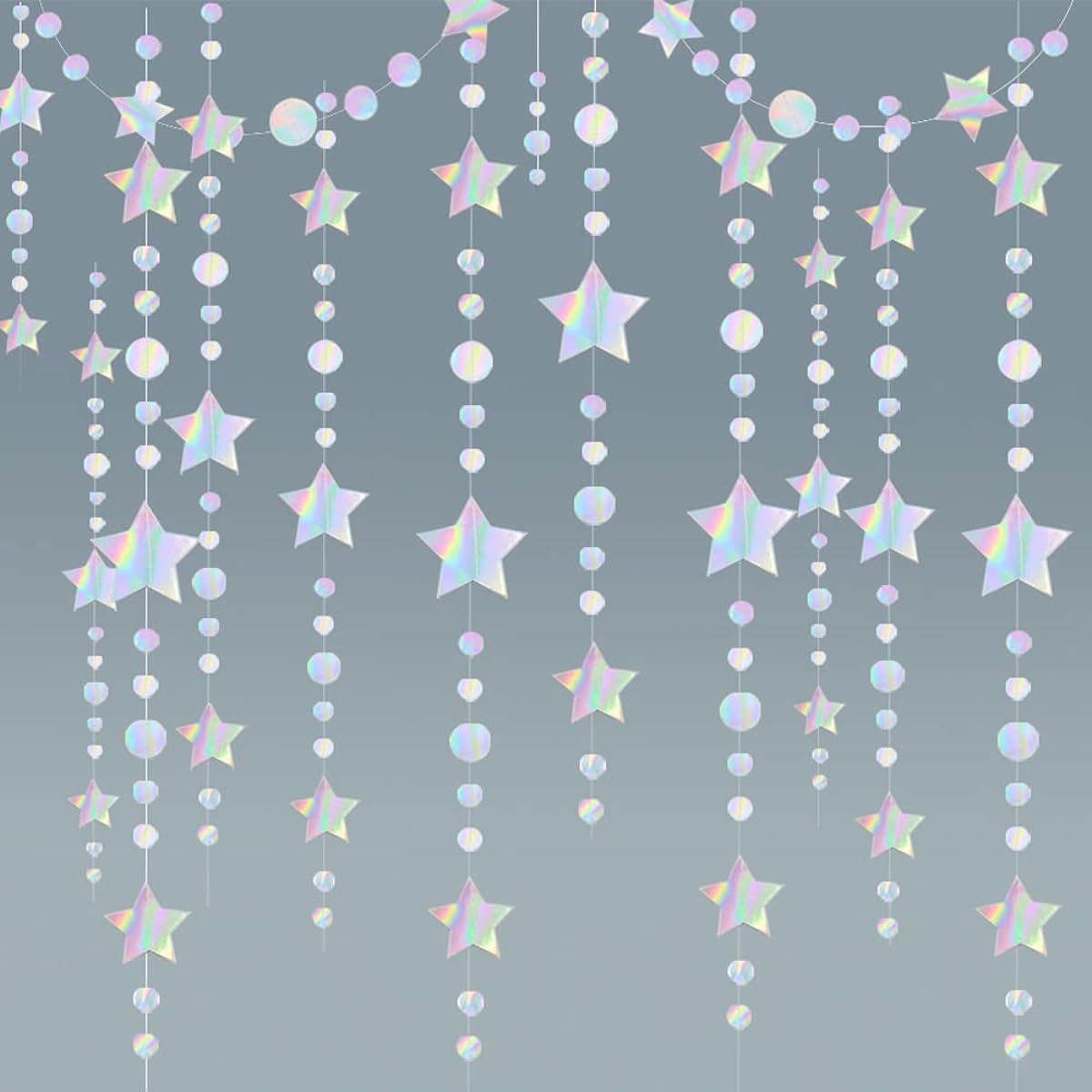 Rainbow Party Decorations Star Circle Dot Paper Hanging Dot Streamer Backdrop Birthday Party Decorations Wedding Bachelorette Engagement Disco Dance Decorations (QS49)