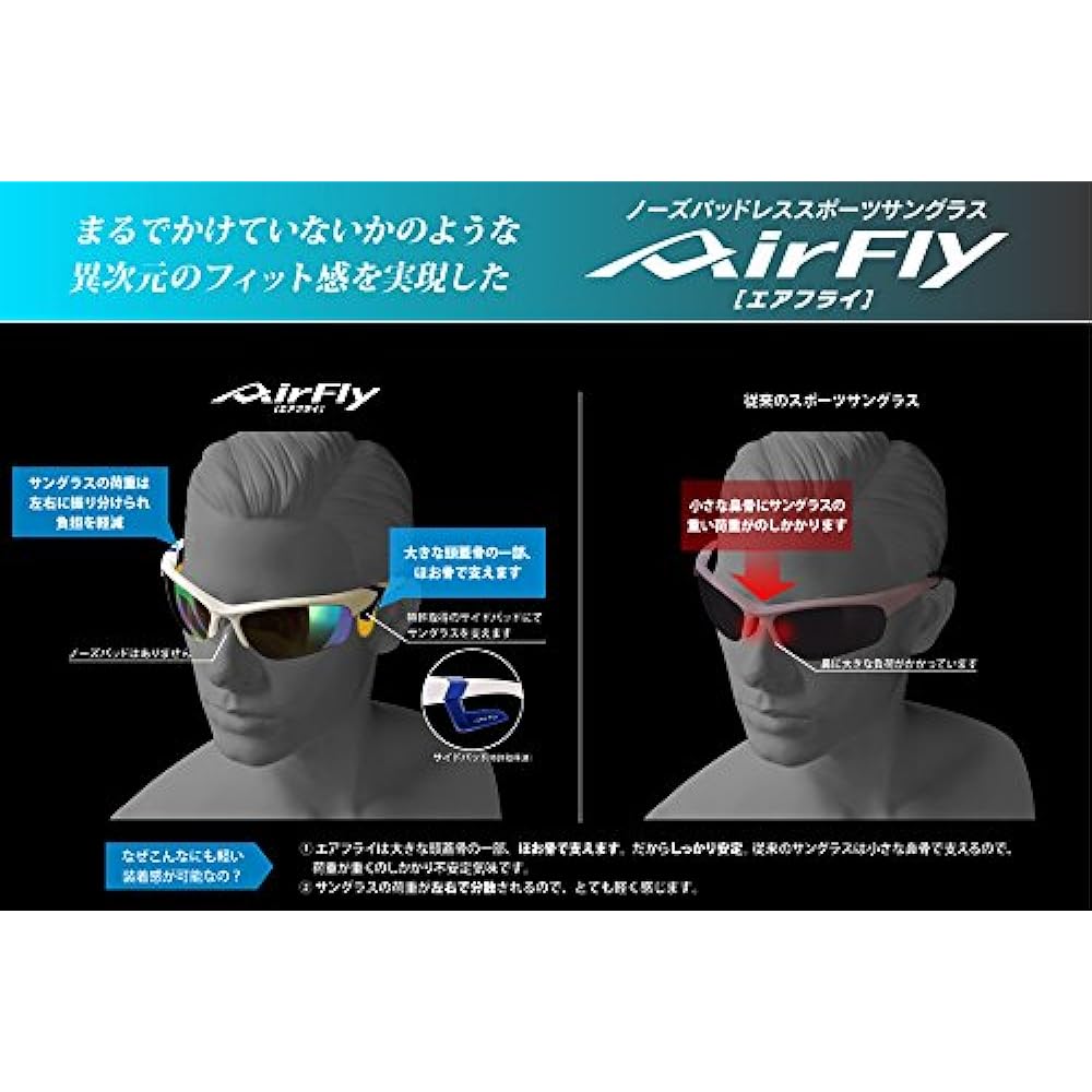 AirFly Nose Padless Sports Sunglasses Kids Size AF-901 C-3K Blue Frame AF-901 C-3K Blue