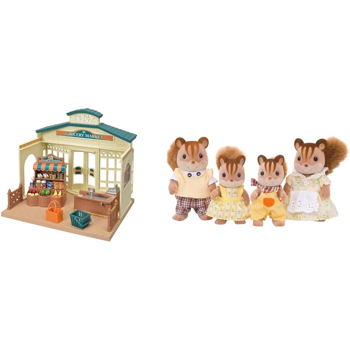 Sylvanian Families Shop Forest Market Mi-86 & Sylvanian Families Dolls Walnut Squirrel Family FS-17 [Set Purchase]