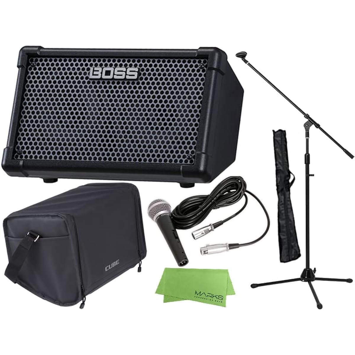 [Street Live Set] BOSS CUBE STREET II BLACK [CUBE-ST2] Street Live Amp + Soft Case CB-CS1 + Dynamic Microphone + Microphone Stand