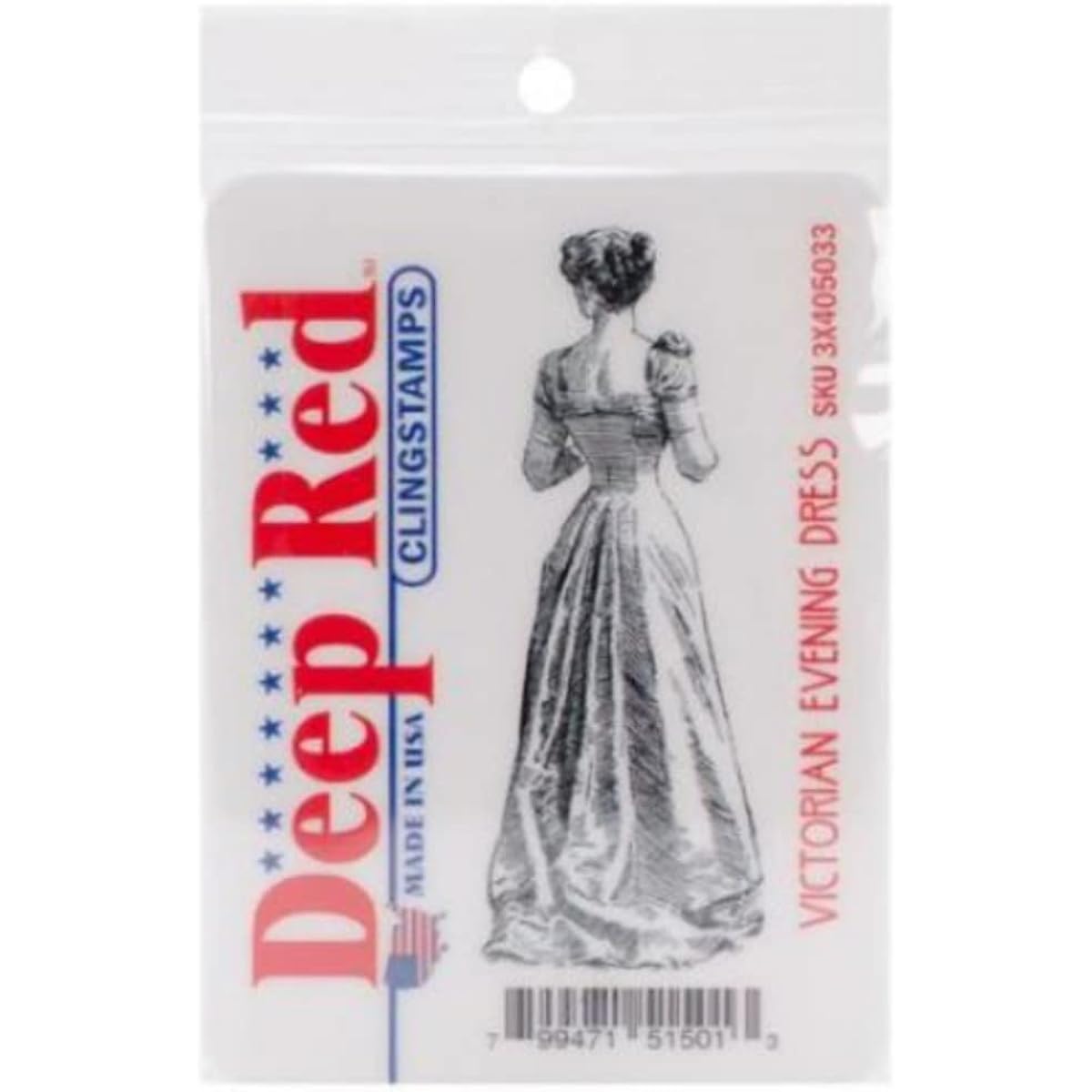 Deep Red Cling Stamp Victorian Evening Dress