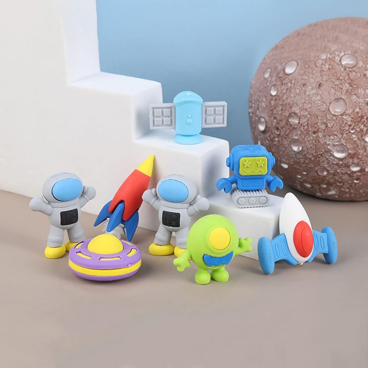 FCOVUVDBD Space Puzzle Erasers, 16 Pieces 3D Space Theme Pencil Erasers, Great for Classroom Favors, Stocking Fillers, Easter Egg Stuffers