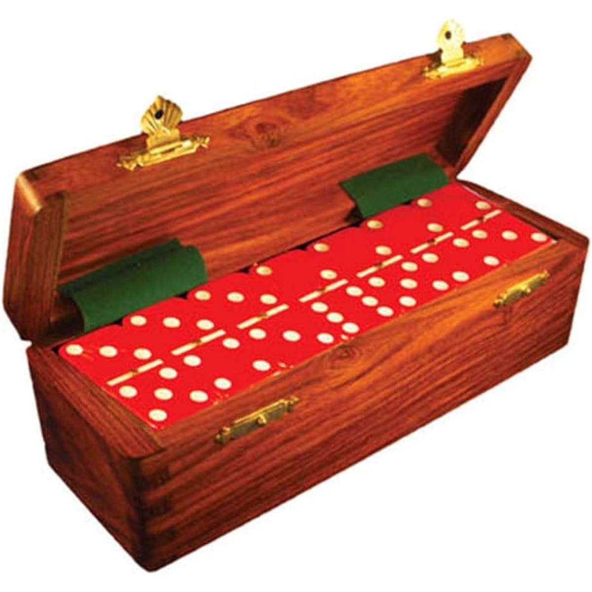Domino Double Six Red in Dovetail Jointed Sheesham Wood Box - Jumbo Tournament Size w/Spinners