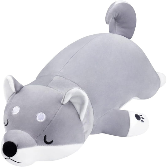 Auspicious Beginning 30" Shiba Inu Stuffed Animal Dog Plush Pillow for Kids Cuddle Pillow Sleeping Comfortable Cushion Soft Plush Toy (Grey)
