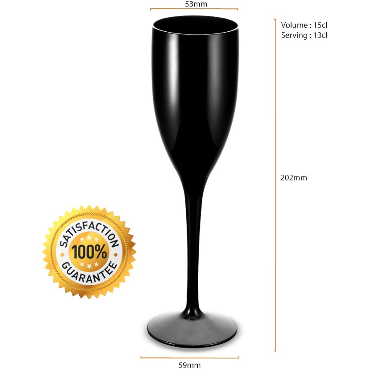 RB Champagne Glass Black Premium Plastic Unbreakable Reusable 15cl, Pack of 4