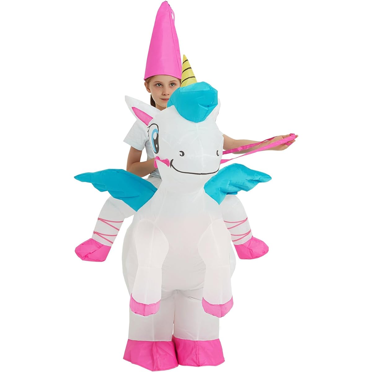 [Nuoslun] Pegasus Kigurumi Cosplay Halloween Unicorn Costume for Adults and Kids Air-Filled Inflatable Costume Set Character Costume for Christmas/Birthday/Year-End Party/New Year's Party/School Festival/Party/Event