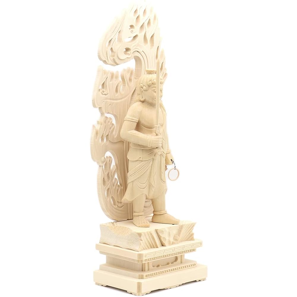 Kurita Buddha Statue Brand [Myoo] Fudo Myoo Standing Statue 6.0 inches (Total Height 37cm, Width 13.5cm, Depth 9.5cm) High quality wood carving made of cypress wood Flame halo square rock base 1124