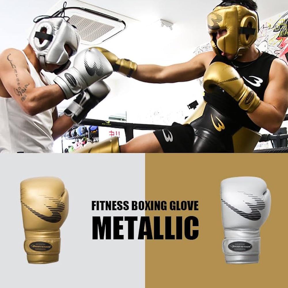BODYMAKER Fitness Boxing Gloves Metallic Martial Arts Karate Boxing Kickboxing Mixed Martial Arts Practice Dojo Fitness Exercise Boxer Punch Diet Gloves Training