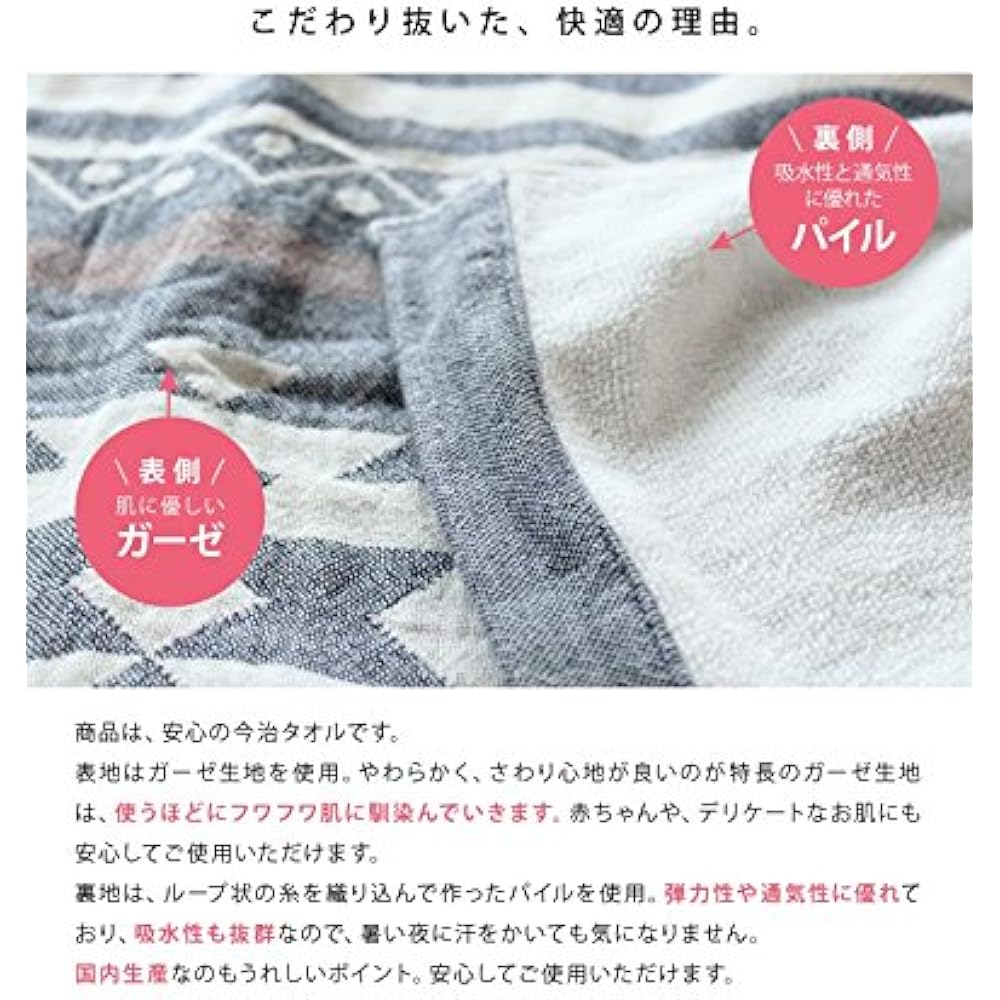 Nakashoji Domestic Imabari Towel Gauze Blanket 140 x 190cm (Single) Native Pattern Gray 251170015-011