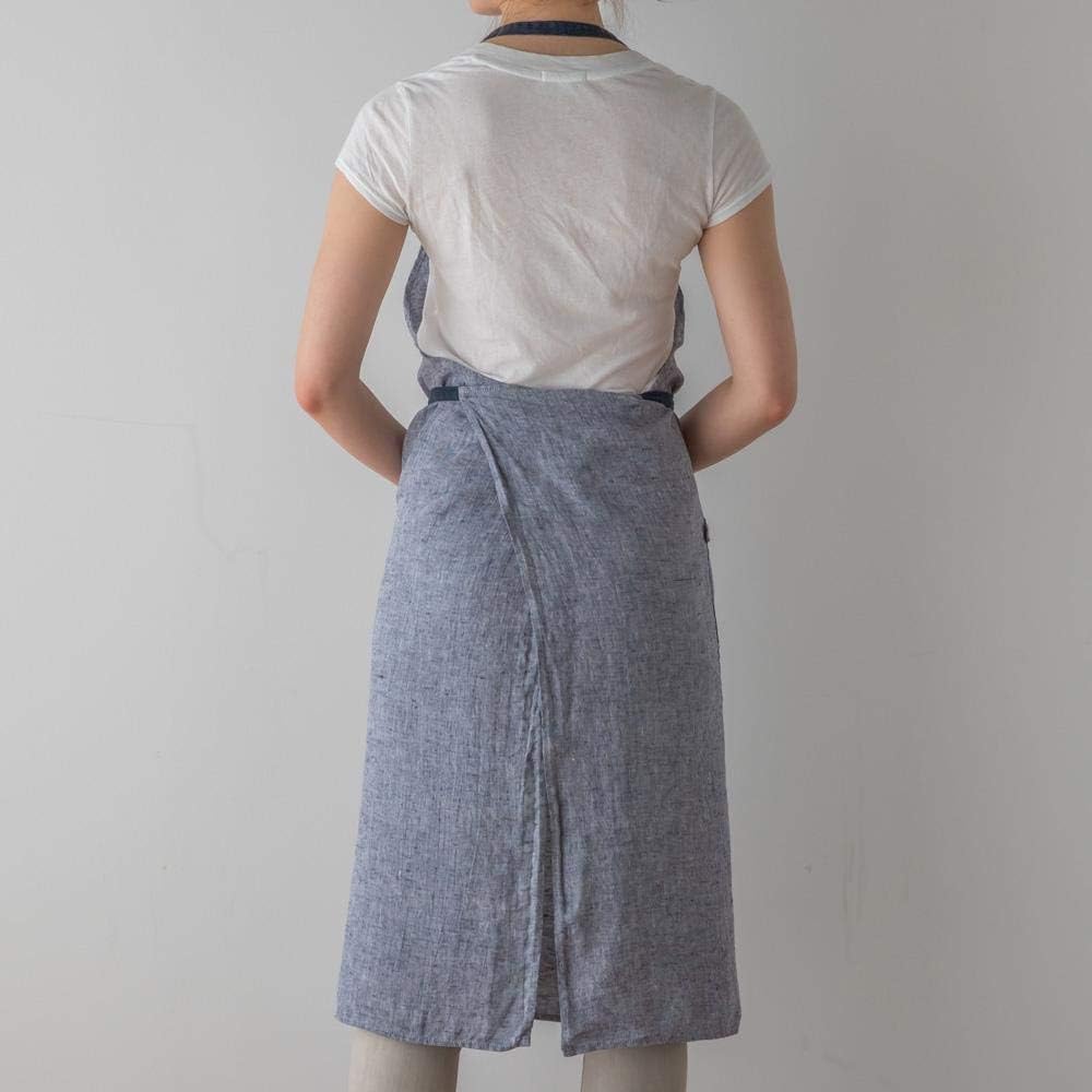 Linen full apron Manon <Fil Blue> A315 [Lino e Lina/Lino e Lina]