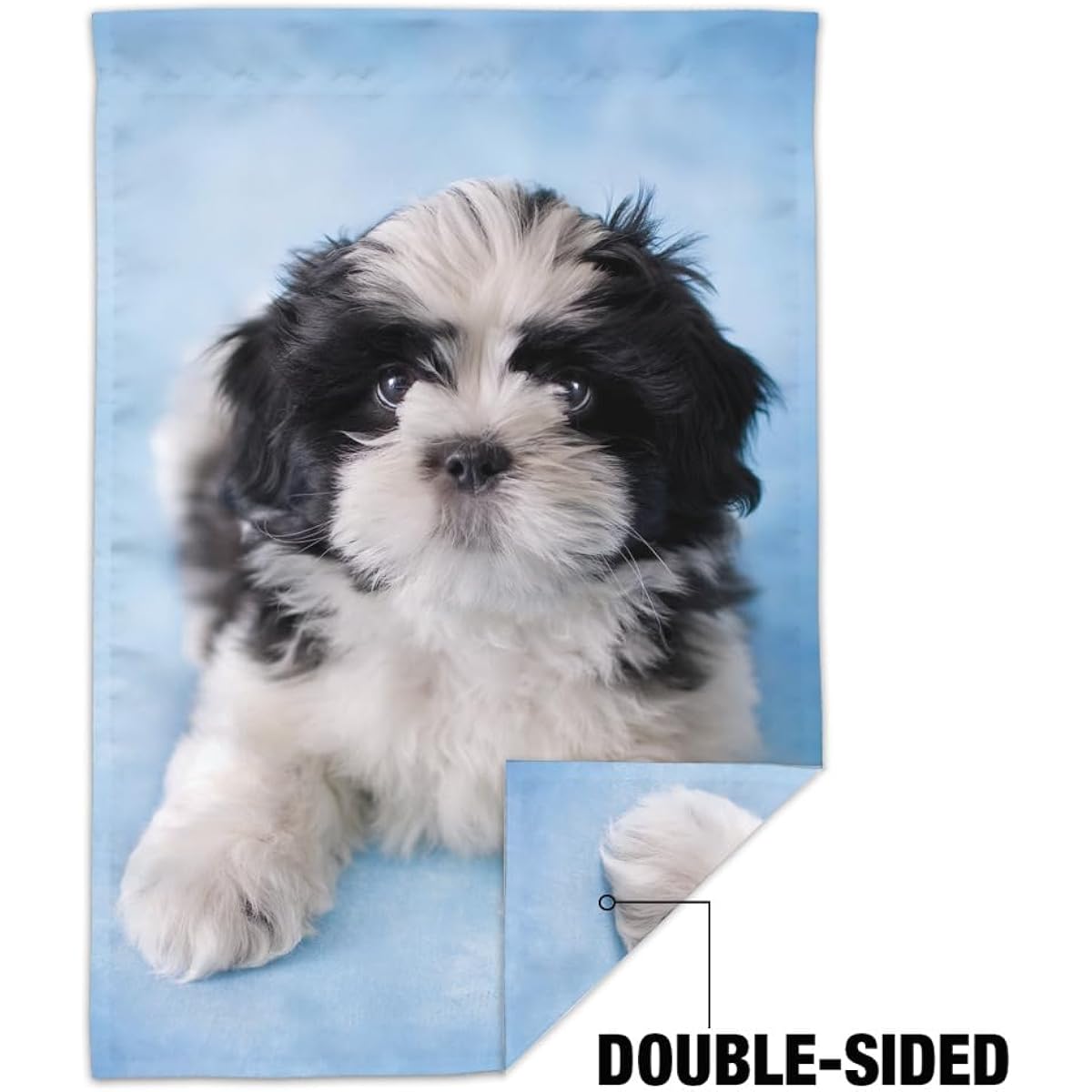 Shih Tzu Dog Black White Blue Garden Yard Flag (Pole Not Included)