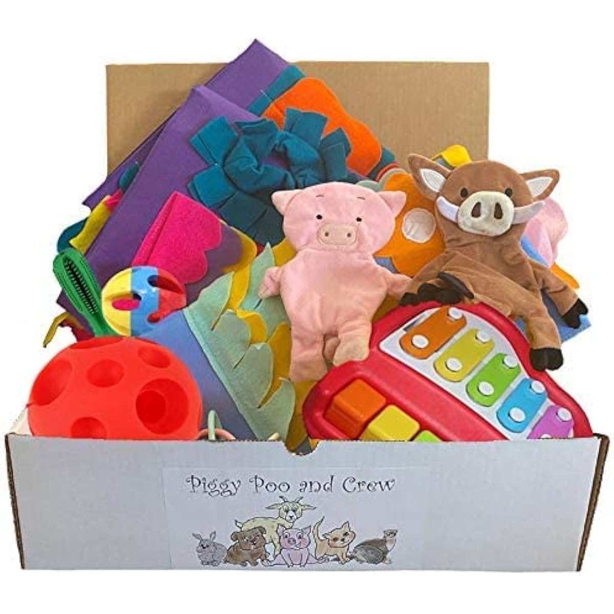 Pig Poop and Crew Pig Box - Save $130 - Includes 2 Root Mats, Peanut Butter Sticks, Large Treat Ball, Loop Toy, Rattle Ball, Game, Paper Crinkle Toy (Green Peanut Butter Stick Combo and Green Ball)
