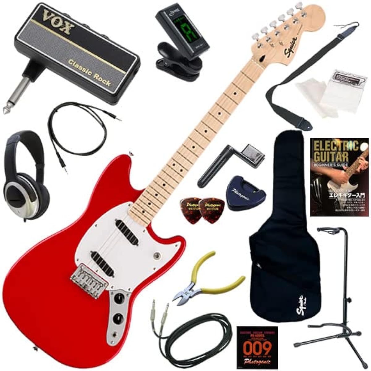 Squier electric guitar beginner's short scale 16-piece set including headphone guitar amp amPlug2 Sonic Mustang/TOR (Torino Red)