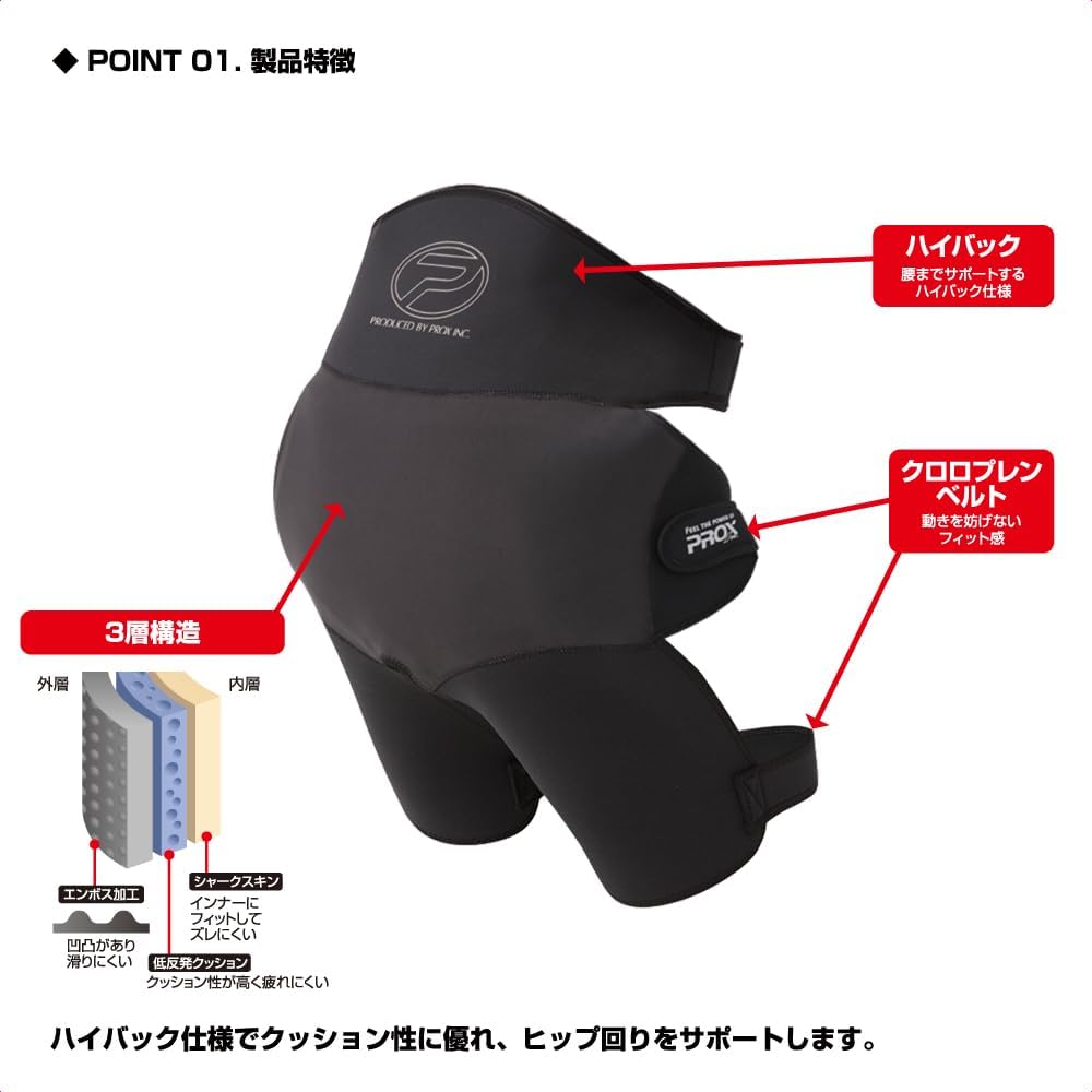 [3-Layer Structure/High Back Specification] Fishing Wear PROX Memory Foam Hip Guard Short/Long Black x Black/Black x Red/Black x Gray (PX388/PX3882/PX888/PX8882)