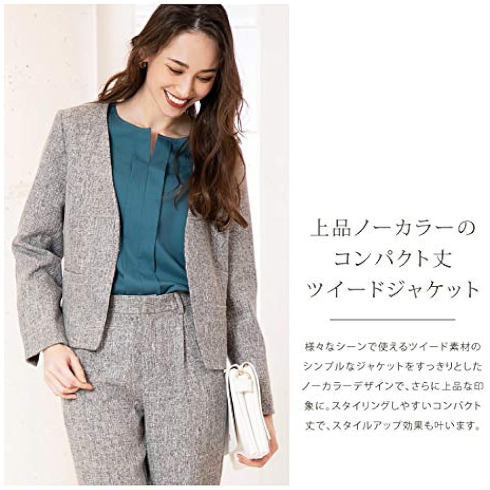 [Aqua Garage] aquagarage Collarless Tweed Jacket Women's Charcoal Off-White Gray Beige M L Spring Summer Autumn Collarless Jacket Formal Office Commuting