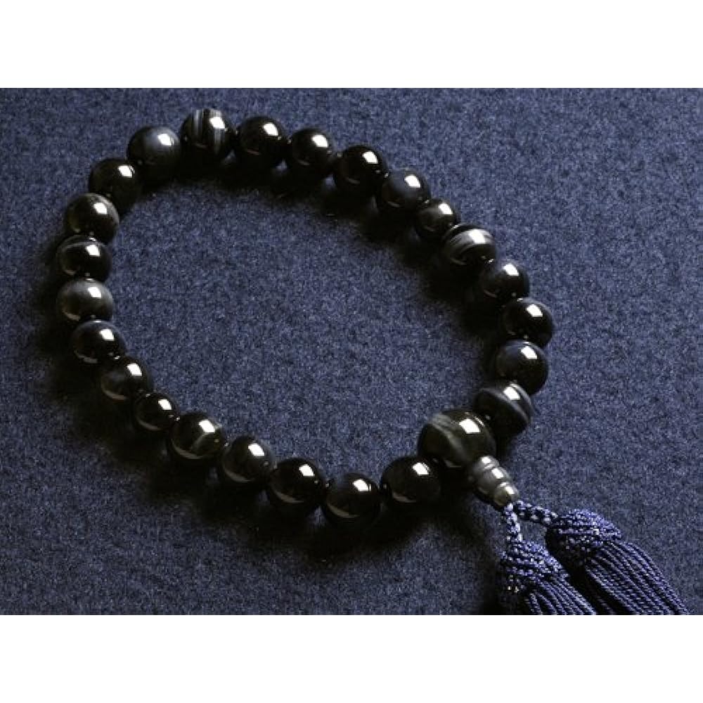 Kyoto Buddhist Altar Hayashi Prayer Beads for Men Pure Silk Head Tassel Blue Tiger Eye Stone [Hawkseye] [Prayer Bag Set] M-043 Kyoto Prayer Beads *This prayer beads can be used by all sects.