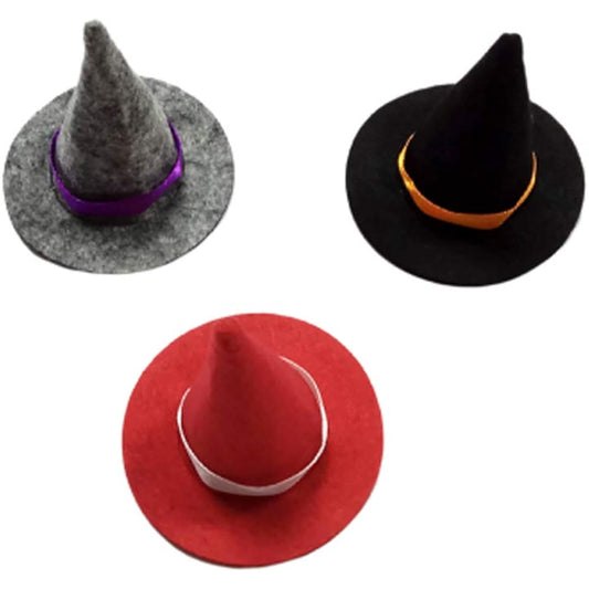 Amosfun 3 Pieces Halloween Wine Witch Hats Mini Felt Witch Hat Bottle Topper Caps for Halloween Party Table Decoration Miniature Working DIY Craft