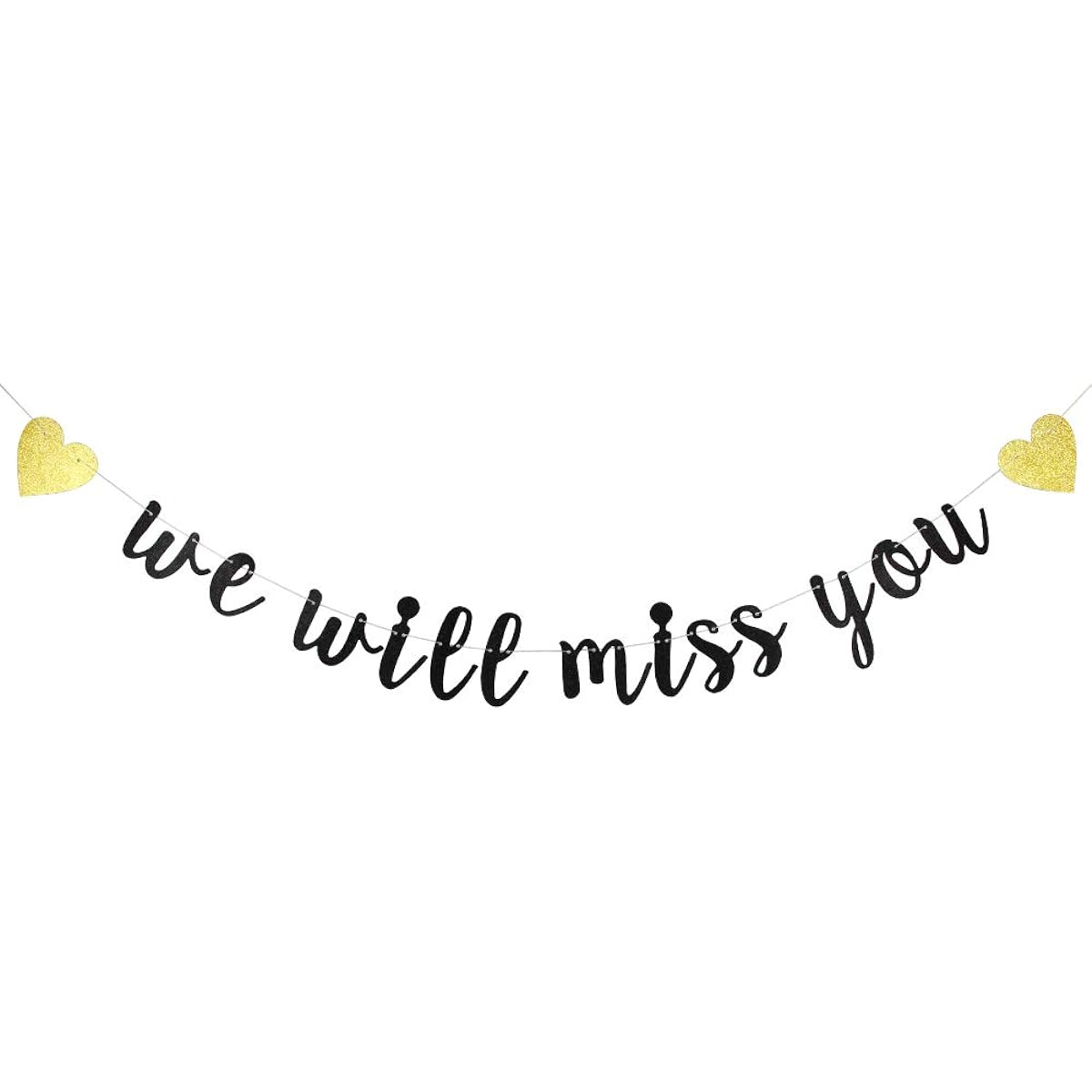 We Will Miss You Banner Black Glitter Retirement Party/Graduation Party/Housewarming Party/Office Party/Farewell Party Decorations