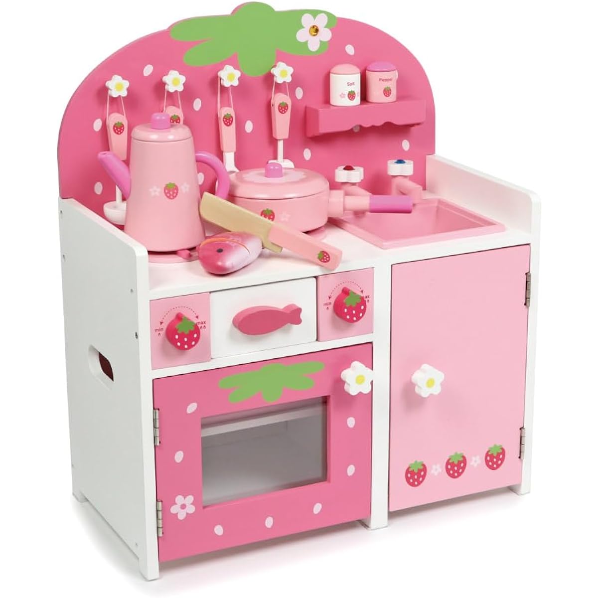 Mother Garden Wooden Pretend Play Set, Strawberry Grill, Kitchen, Pink, Pretend Play Set, 11 Accessories, Complete Product, 998-21007