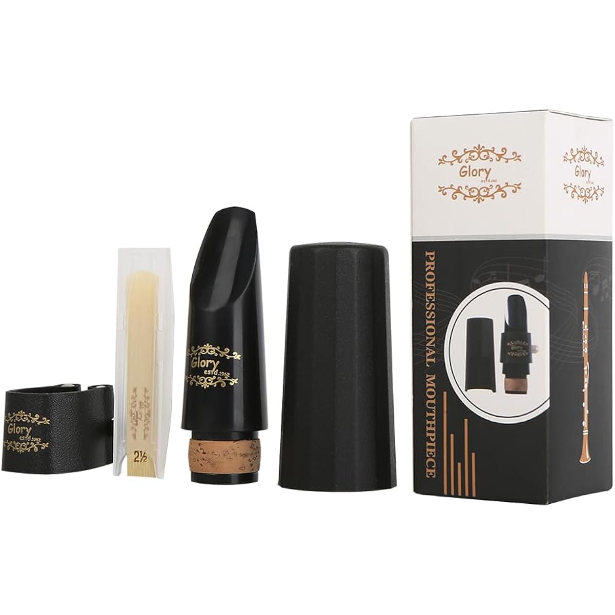 Glory Clarinet Mouthpiece Set Clarinet Mouthpiece Kit Includes Clarinet Mouthpiece, Ligature Fastener, Compact, Durable Synthetic Leather, 1 Clarinet Reed, Plastic Cap