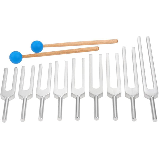 9 Piece Tuning Forks Chakra Set, Accurate Pitch and Frequency, with Silicone Hammer Cleaning Cloth and Bag, for Meditation, Sound Healing Therapy Yoga