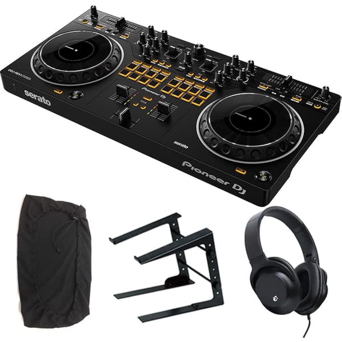 PIONEER DJ Controller DDJ-REV1 + Headphones KHP-001 + PC Stand + Dust Cover Set (Compatible with Serato) dj ddj