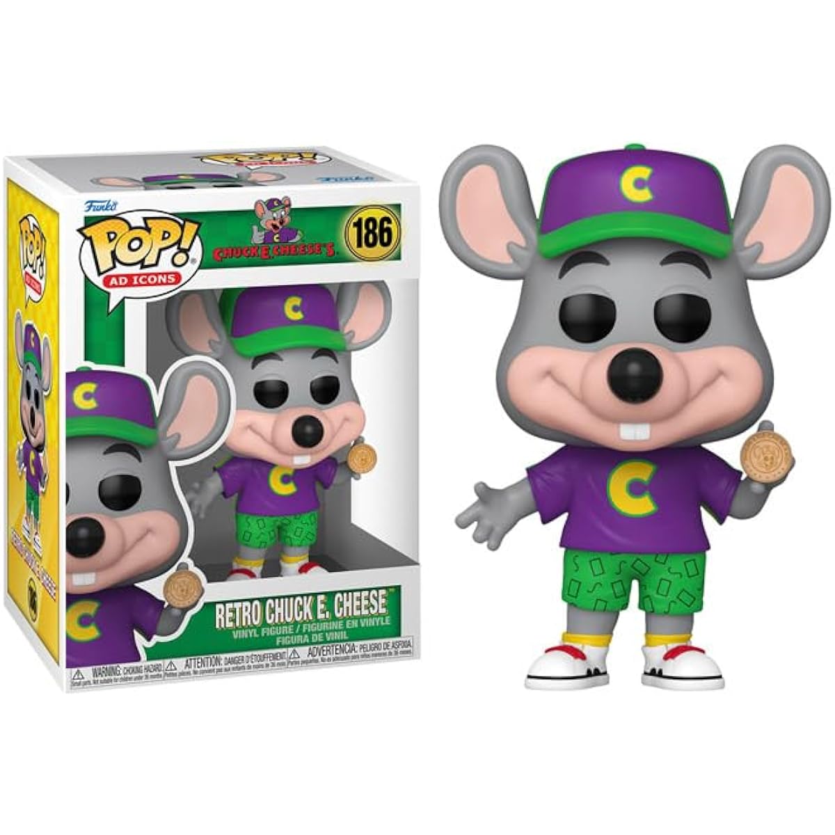 POP Ad Icons: Chuck E. Cheese's - Retro Chuck E. Cheese Funko Vinyl Figure (with Compatible Box Protector Case), Multicolor, 3.75"