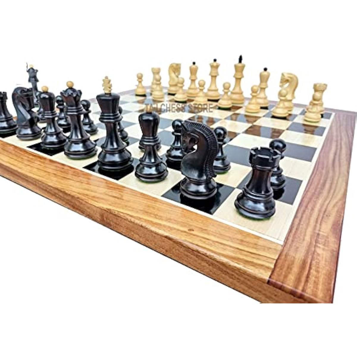 Combo Chess Set - 3.5" Zagreb Chess Pieces with 17" Ebony Chess Board - Taj Chess Store