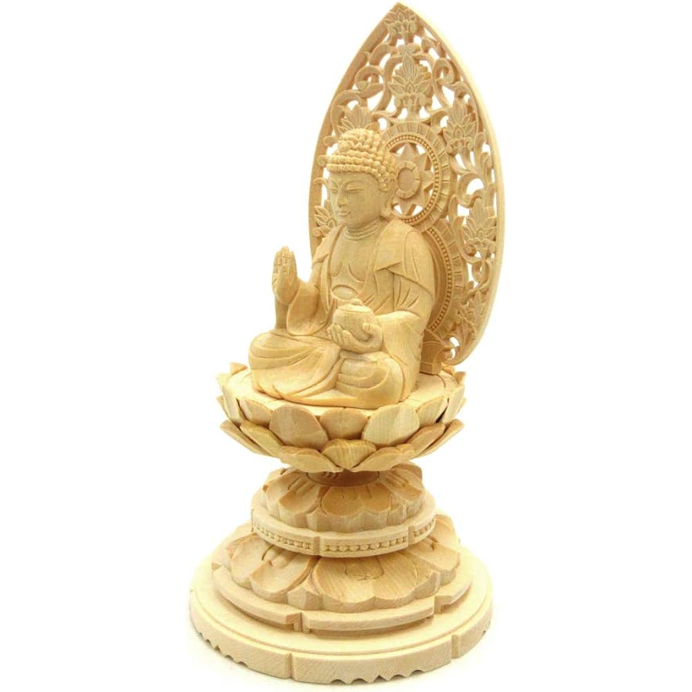 Kurita's special Buddha statue [Tathagata] Seated Yakushi Nyorai statue 2.0 dimensions (total height 18.5 cm, width 10 cm, depth 9 cm) High quality wood carving made of cypress wood Grass light round stand 6995