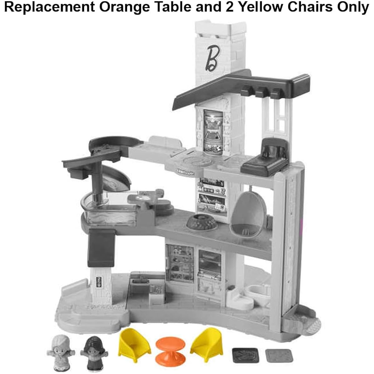 Fisher-Price Little People Barbie Dreamhouse Playset Replacement Parts - HCF61 ~ Replacement Orange Table and 2 Yellow Chairs